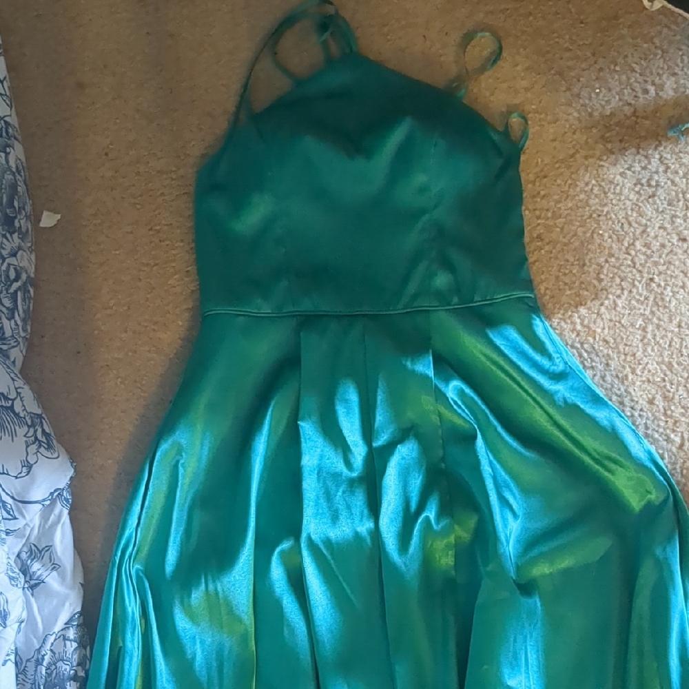 Sequin Hearts Teal Satin Dress